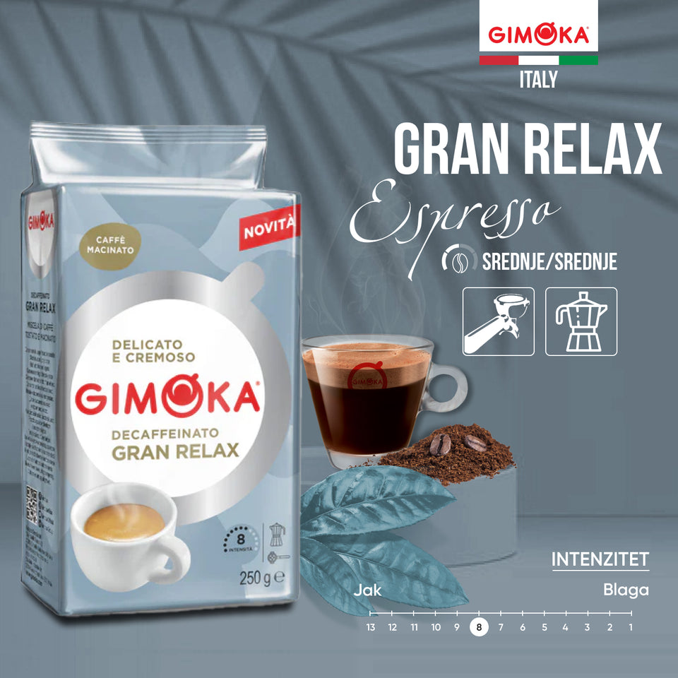 ☕ Gimoka Gran Relax Decaffeinato – pržena mlevena kafa bez kofeina za espresso i moka aparat 250g