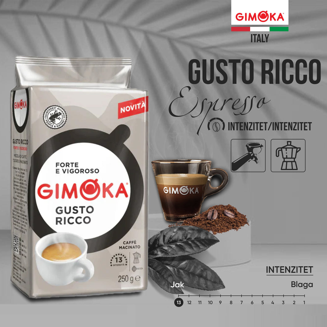 Gimoka Gusto Ricco PRŽENA MLEVENA KAFA ZA ESPRESSO I ZA MOKA APARAT 250 grama